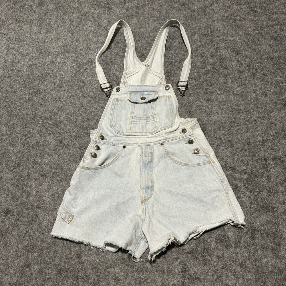 Vintage 90s Light Wash‎ Denim Shortalls Overalls Skater Y2K Size Small 7